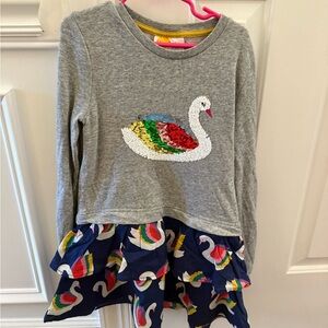 Mini Boden Gray Casual Dress with Swan Appliqué
